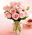 1 Dozen Medium Stem Pink Roses - with Vase