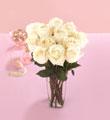 One Dozen White Roses with Vase