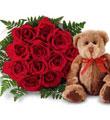 1 Dozen Red Roses with Bear and Vase